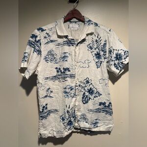 Porter & Ash 100% Linen Button Up Shirt Hawaiian tropical print